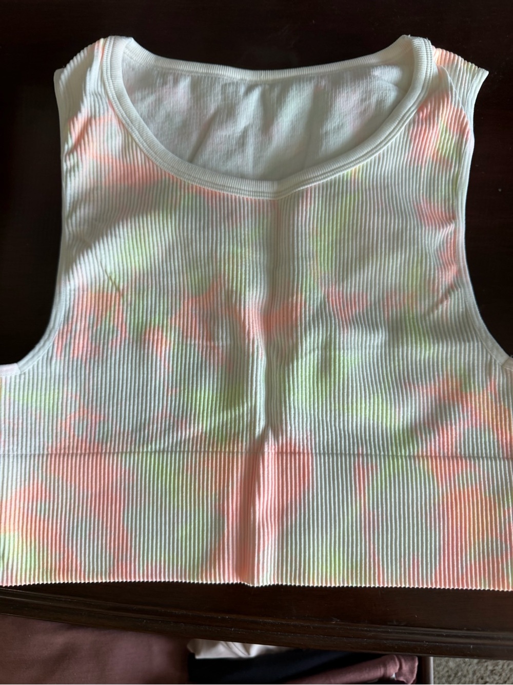 ZYIA White Ribbed Crop Tank with Pastel Coral and Lime Tie-Dye